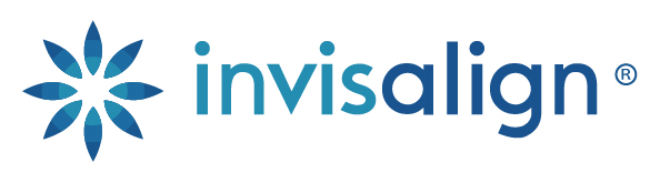 Invisalign logo with blue writing on a white background